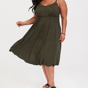 Torrid Midi Olive Button Down Dress